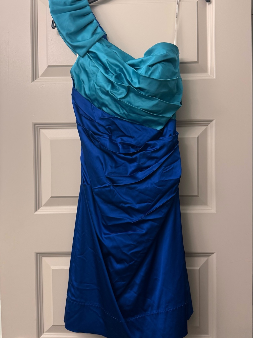 Phoebe Couture Teal and Royal Blue One-Shoulder Cocktail Dress
